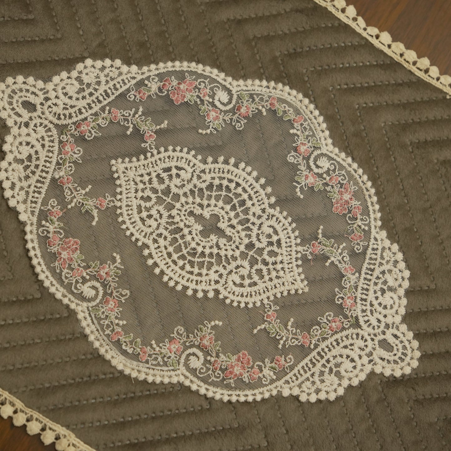 Grey Floral Embroidered Decorative Table Mat (Set of 2)