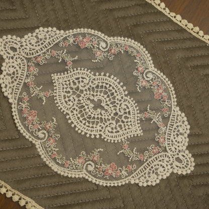 Grey Floral Embroidered Decorative Table Mat (Set of 2)