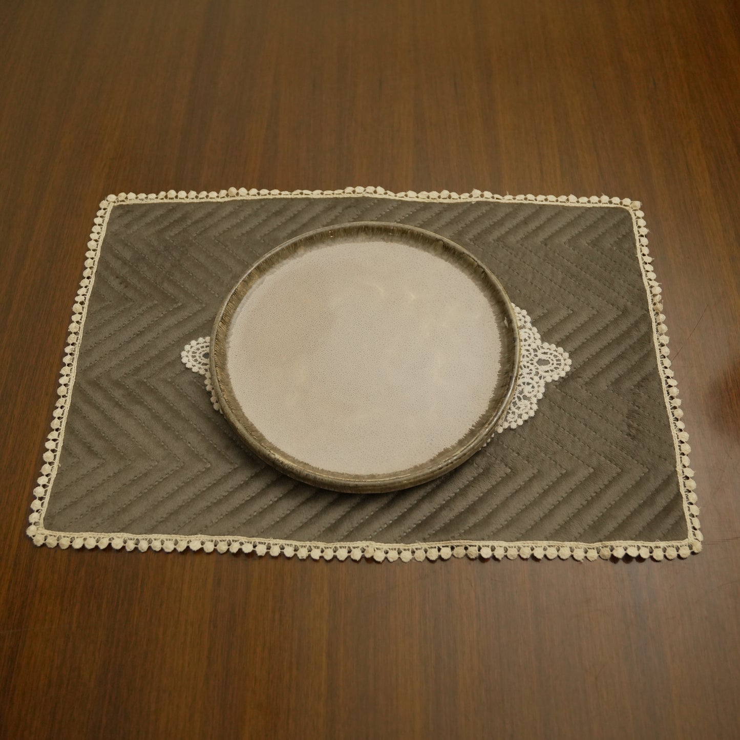 Grey Floral Embroidered Decorative Table Mat (Set of 2)