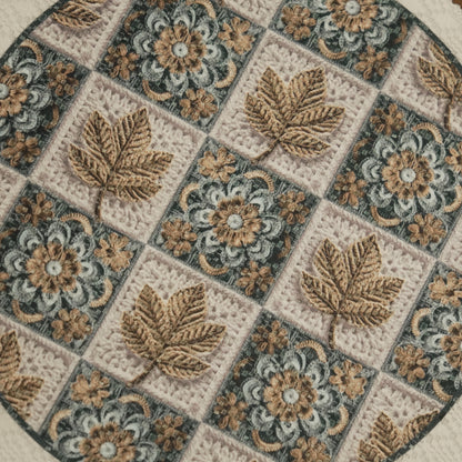 Round Floral & Leaf Jacquard Table Mat with Lace Border (Set of 4)