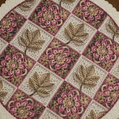 Round Floral & Leaf Jacquard Table Mat with Lace Border (Set of 4)