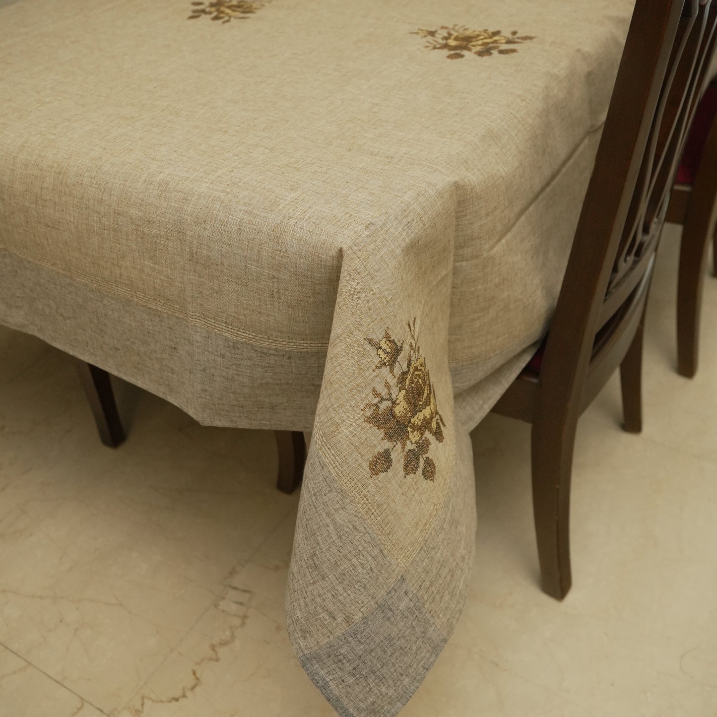 Premium Linen Look Embroidered Table Cover (6 Seater)