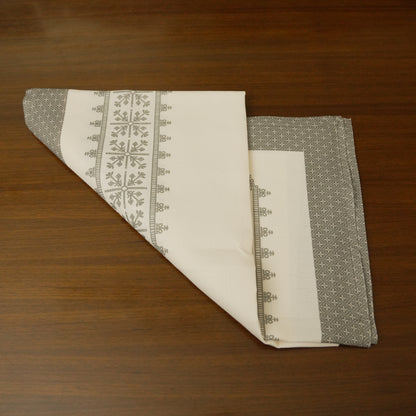 Premium White & Grey Geometric Border Table Cover (6 Seater)