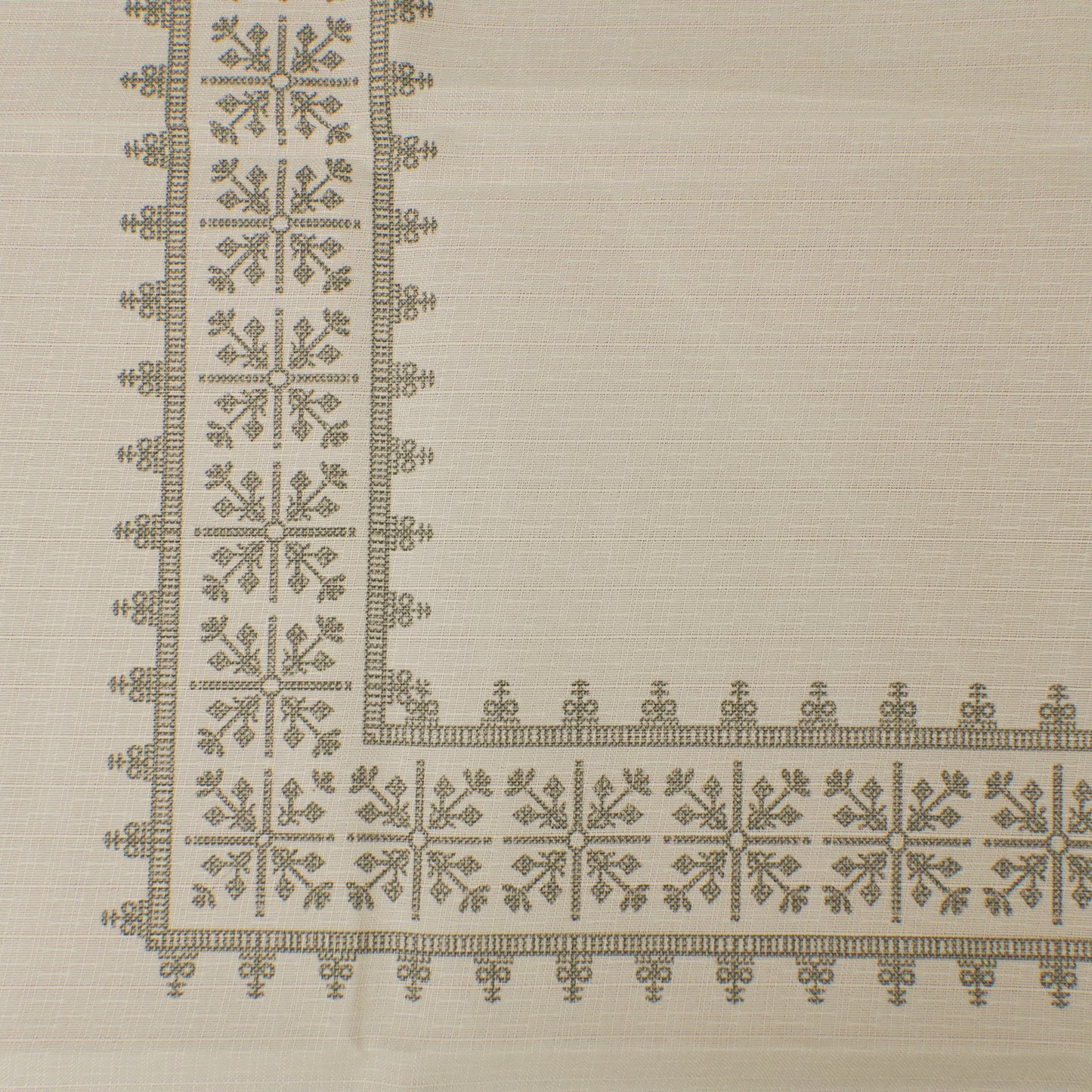 Premium White & Grey Geometric Border Table Cover (6 Seater)