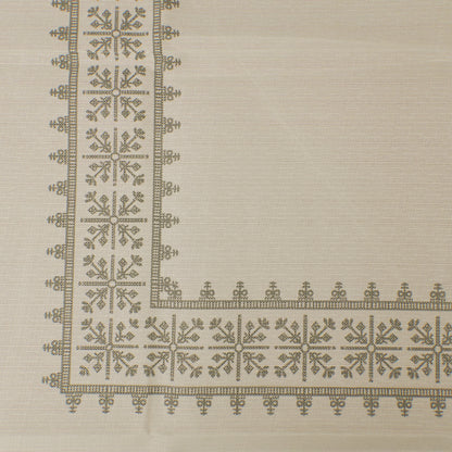 Premium White & Grey Geometric Border Table Cover (6 Seater)