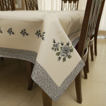 Elegant Grey Rose Printed Table Cover (6 Seater)