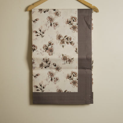 Elegant Blossom Printed Table Cover with Charcoal Border (6 Seater)