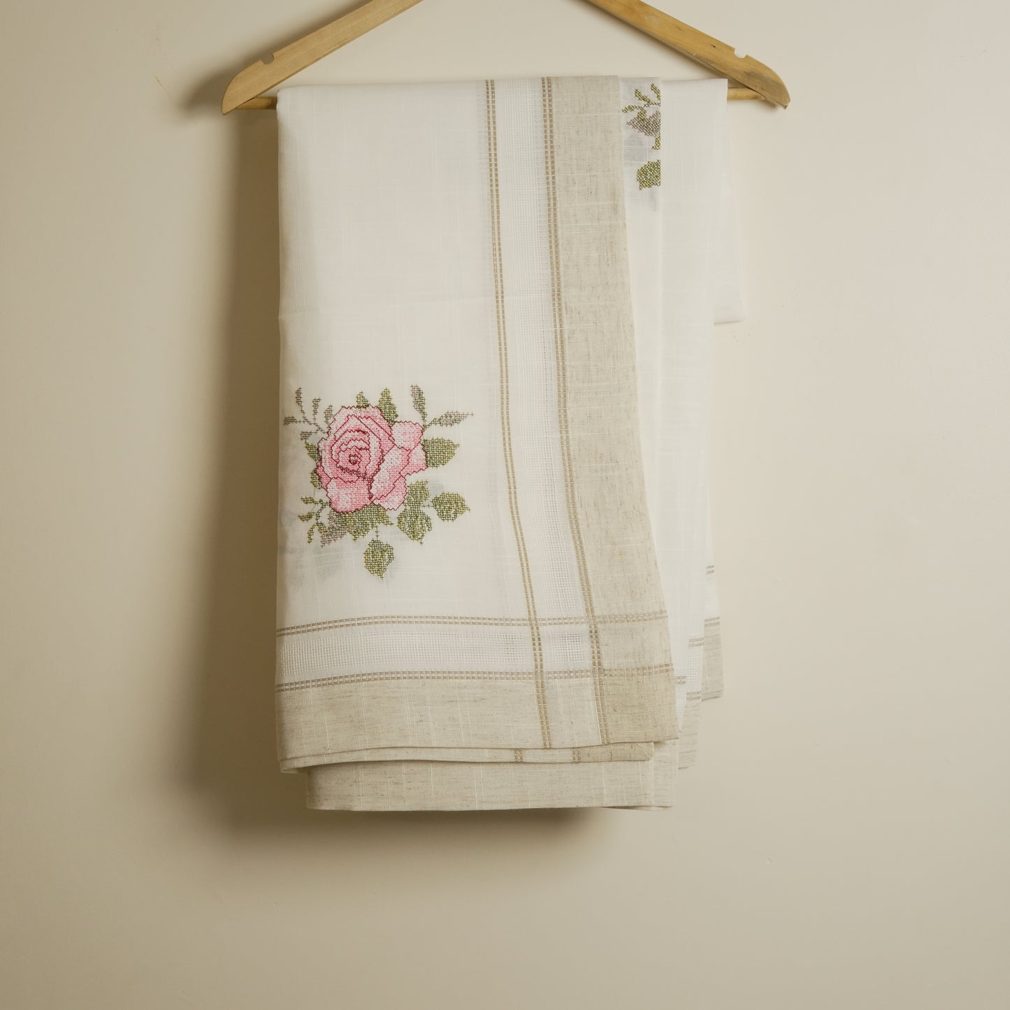 Premium Linen Embroidered Rose Table Cover (10 Seater)