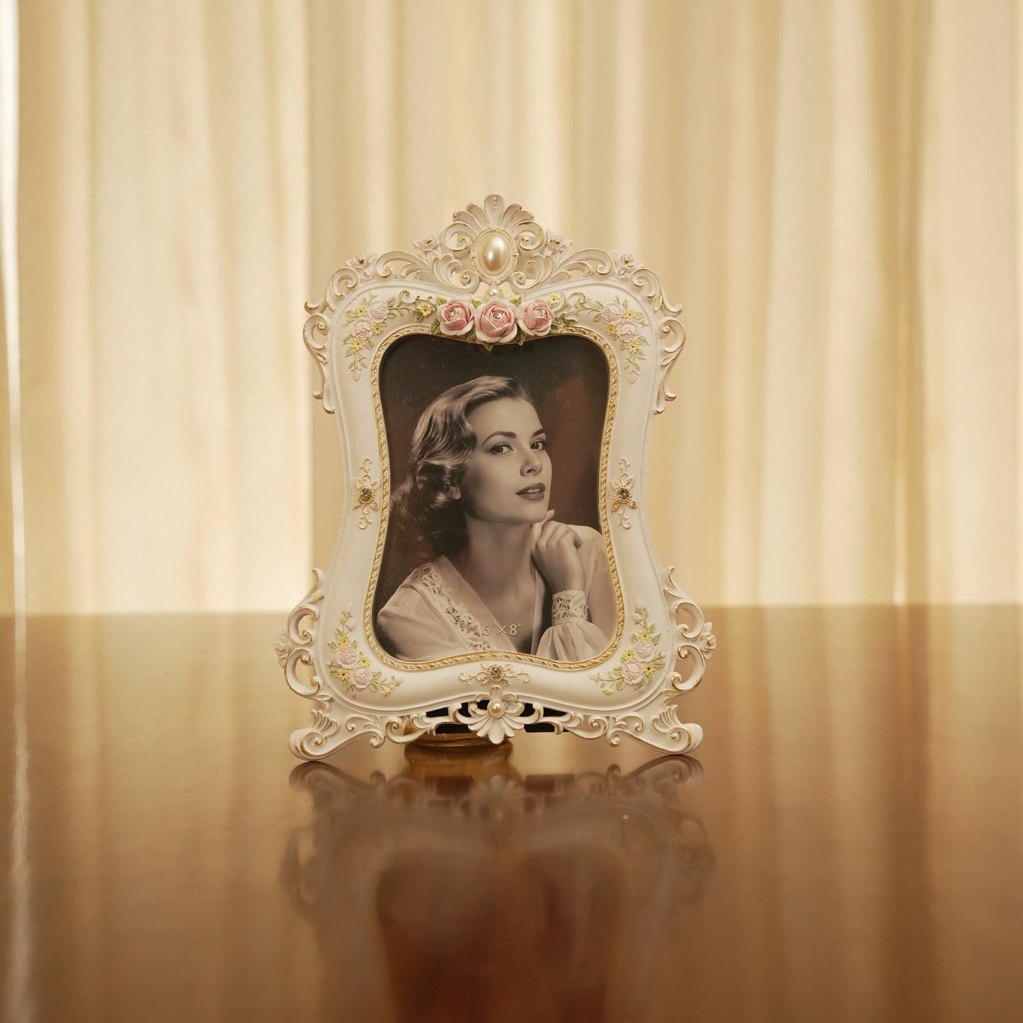 Luxury White & Gold Decorative Frame with Rose Embellishments