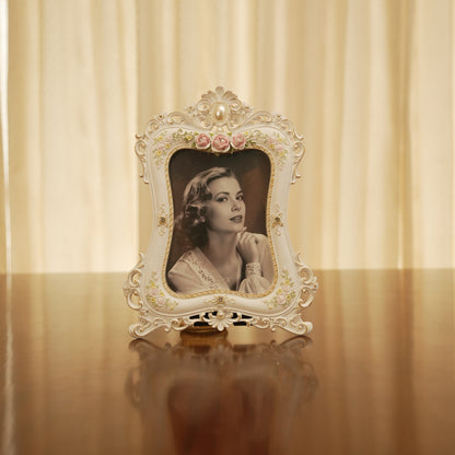 Luxury White & Gold Decorative Frame with Rose Embellishments
