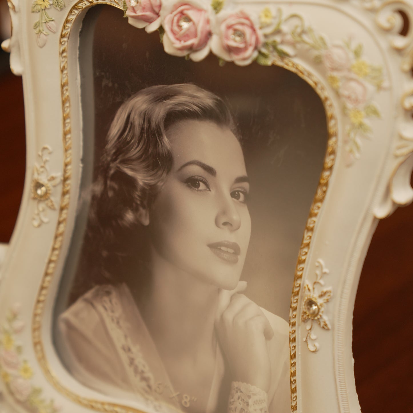 Luxury White & Gold Decorative Frame with Rose Embellishments