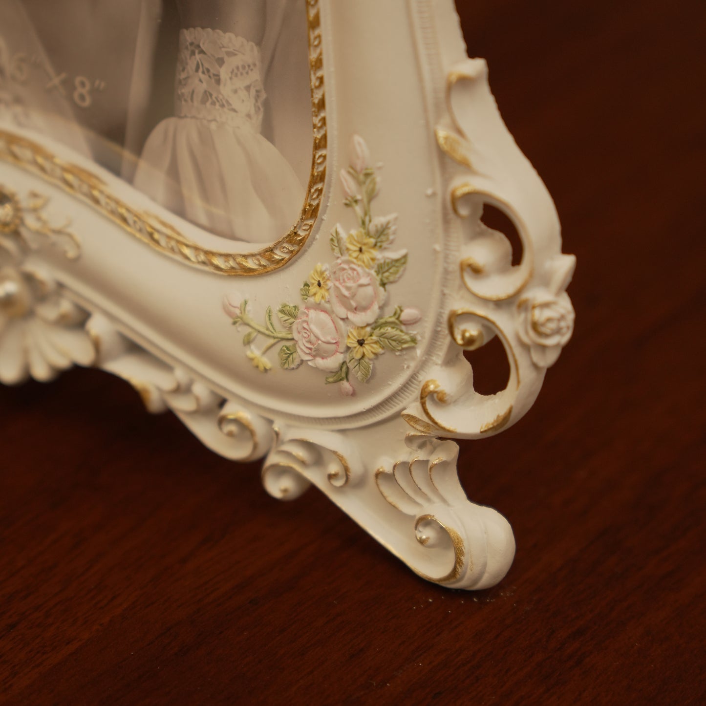 Luxury White & Gold Decorative Frame with Rose Embellishments