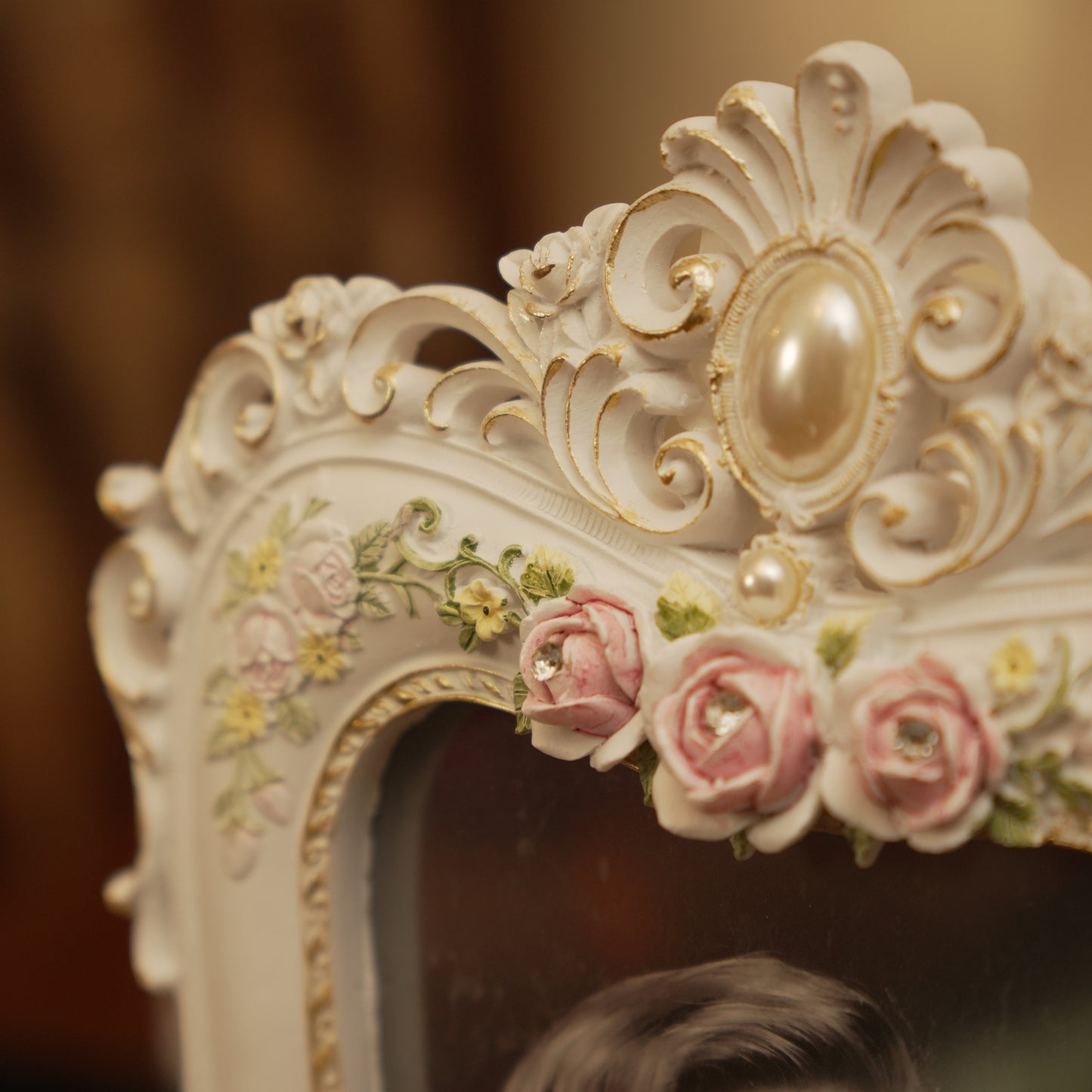 Luxury White & Gold Decorative Frame with Rose Embellishments
