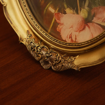 Elegant Oval Gold Decorative Frame with Classic Rose Design