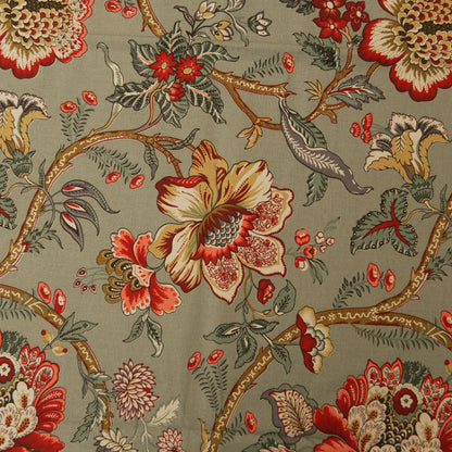 Elegant Sage Green Floral Tablecloth with Classic Red Trim