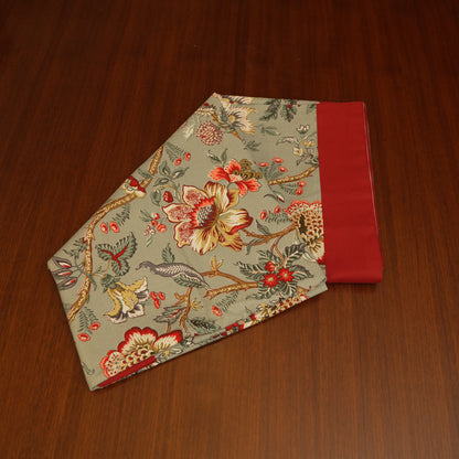 Elegant Sage Green Floral Tablecloth with Classic Red Trim