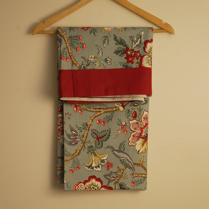 Elegant Sage Green Floral Tablecloth with Classic Red Trim
