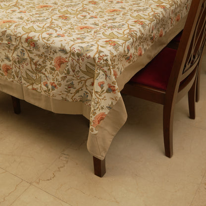 Ivory Blossom Floral Table Cover with Beige Border