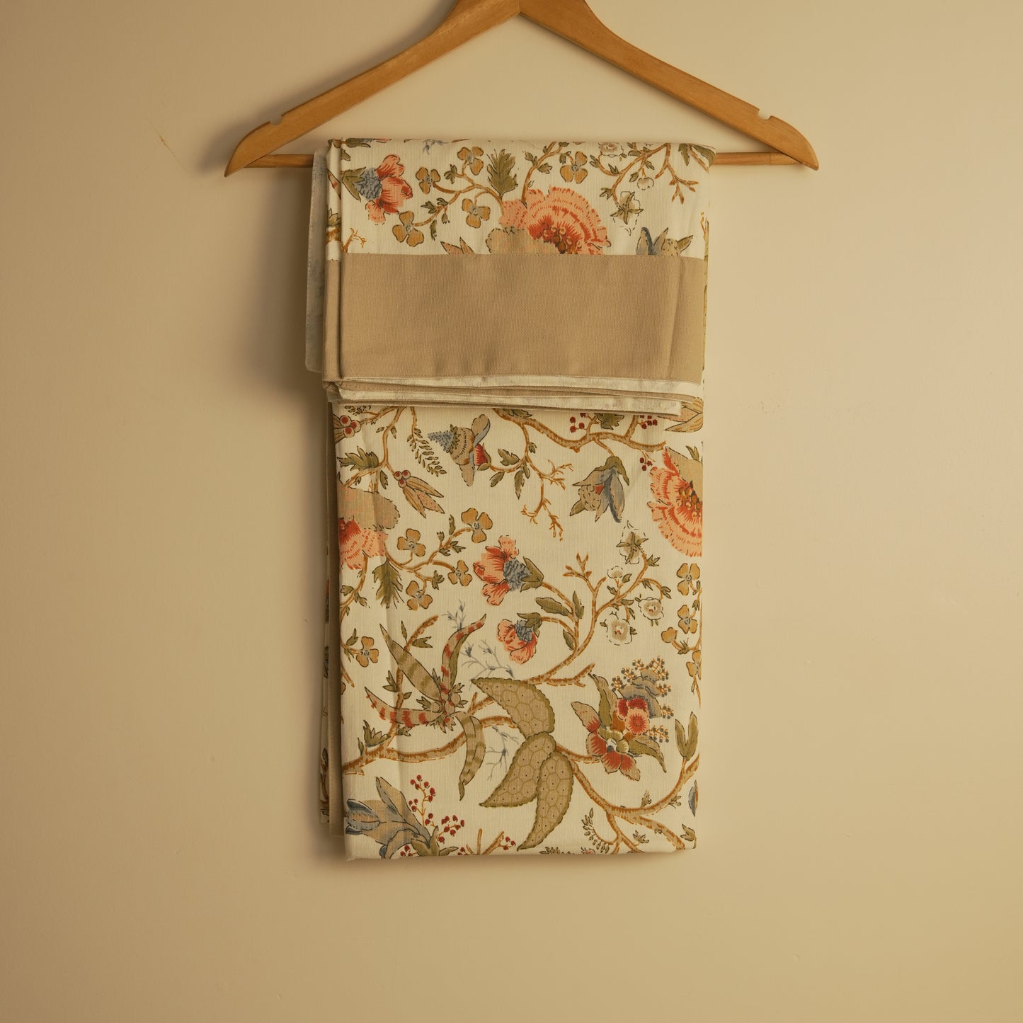 Ivory Blossom Floral Table Cover with Beige Border