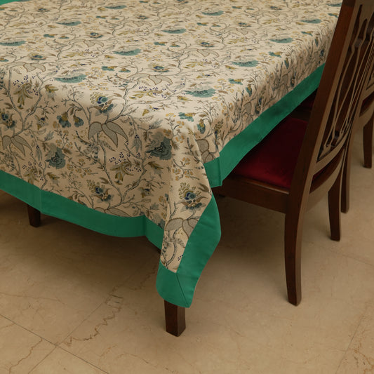 Elegant Garden Print Tablecloth with Teal Panel Finish