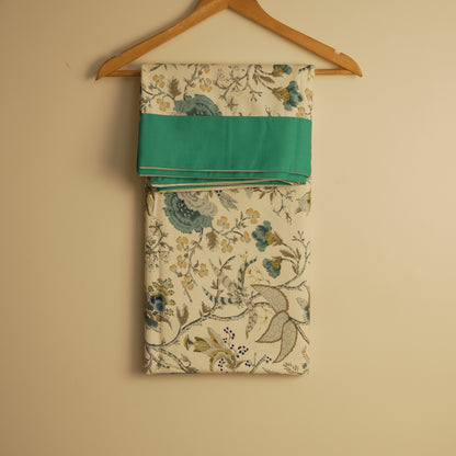 Elegant Garden Print Tablecloth with Teal Panel Finish