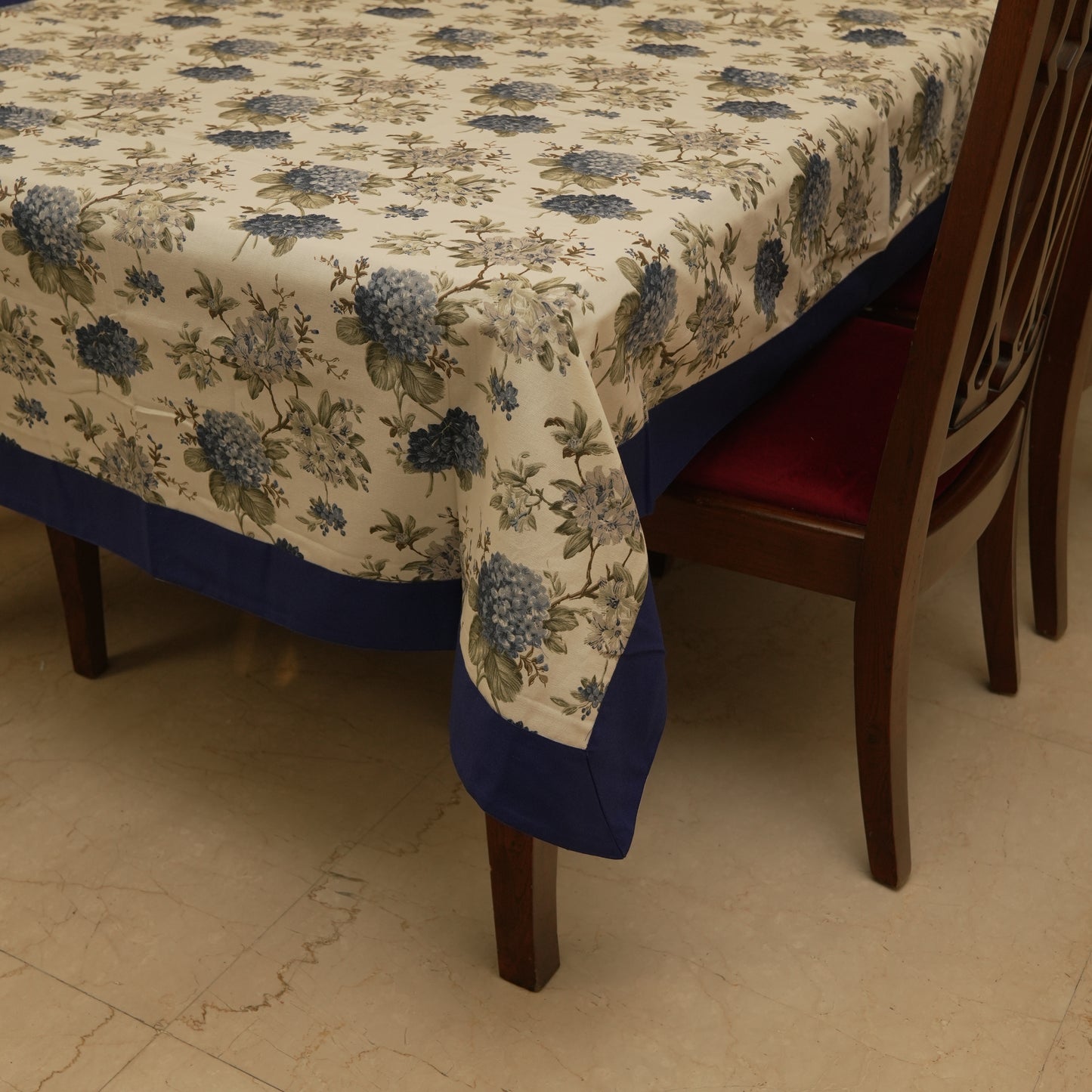 Timeless Floral Dining Table Cover with Royal Blue Finish