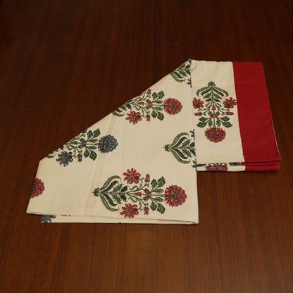 Traditional Handblock Style Floral Tablecloth with Red Finish