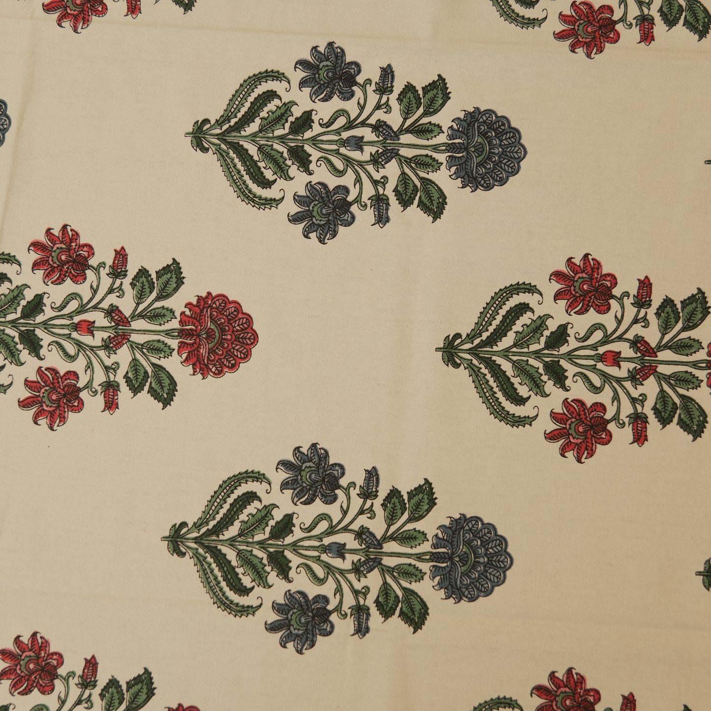 Traditional Handblock Style Floral Tablecloth with Red Finish