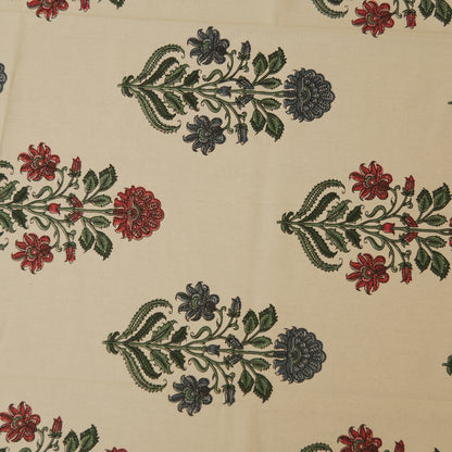 Traditional Handblock Style Floral Tablecloth with Red Finish