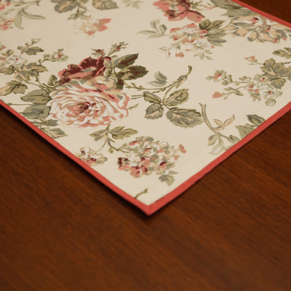 Vintage Rose Floral Table Runner with Red Edge Finish