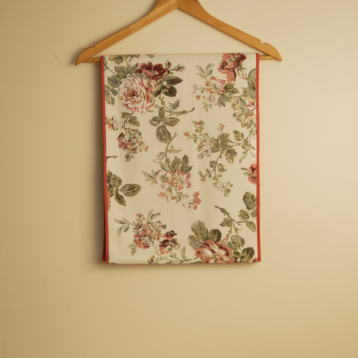 Vintage Rose Floral Table Runner with Red Edge Finish