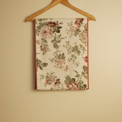 Vintage Rose Floral Table Runner with Red Edge Finish