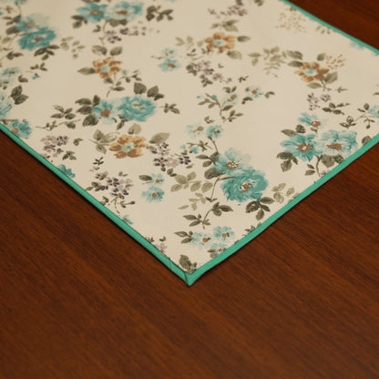 Aqua Floral Table Runner with Elegant Teal Border
