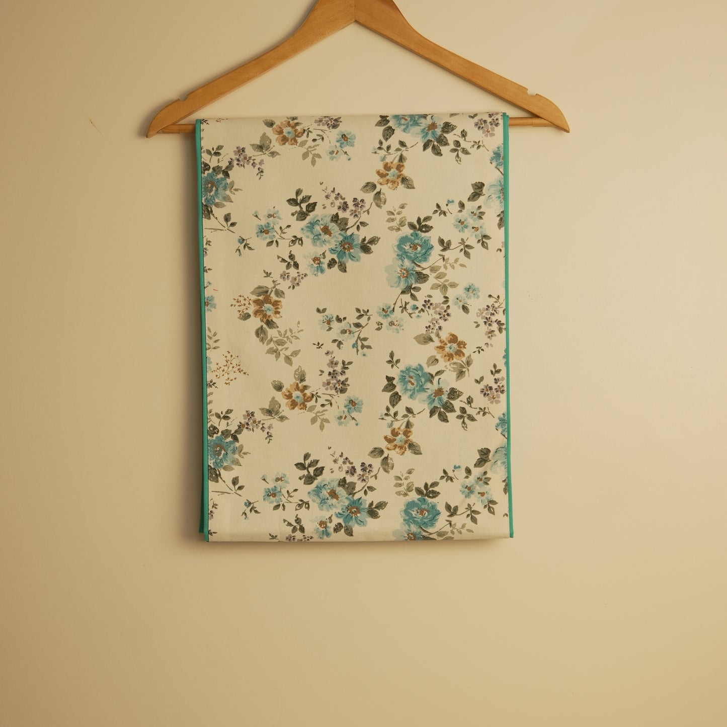 Aqua Floral Table Runner with Elegant Teal Border