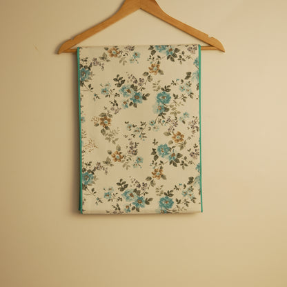 Aqua Floral Table Runner with Elegant Teal Border