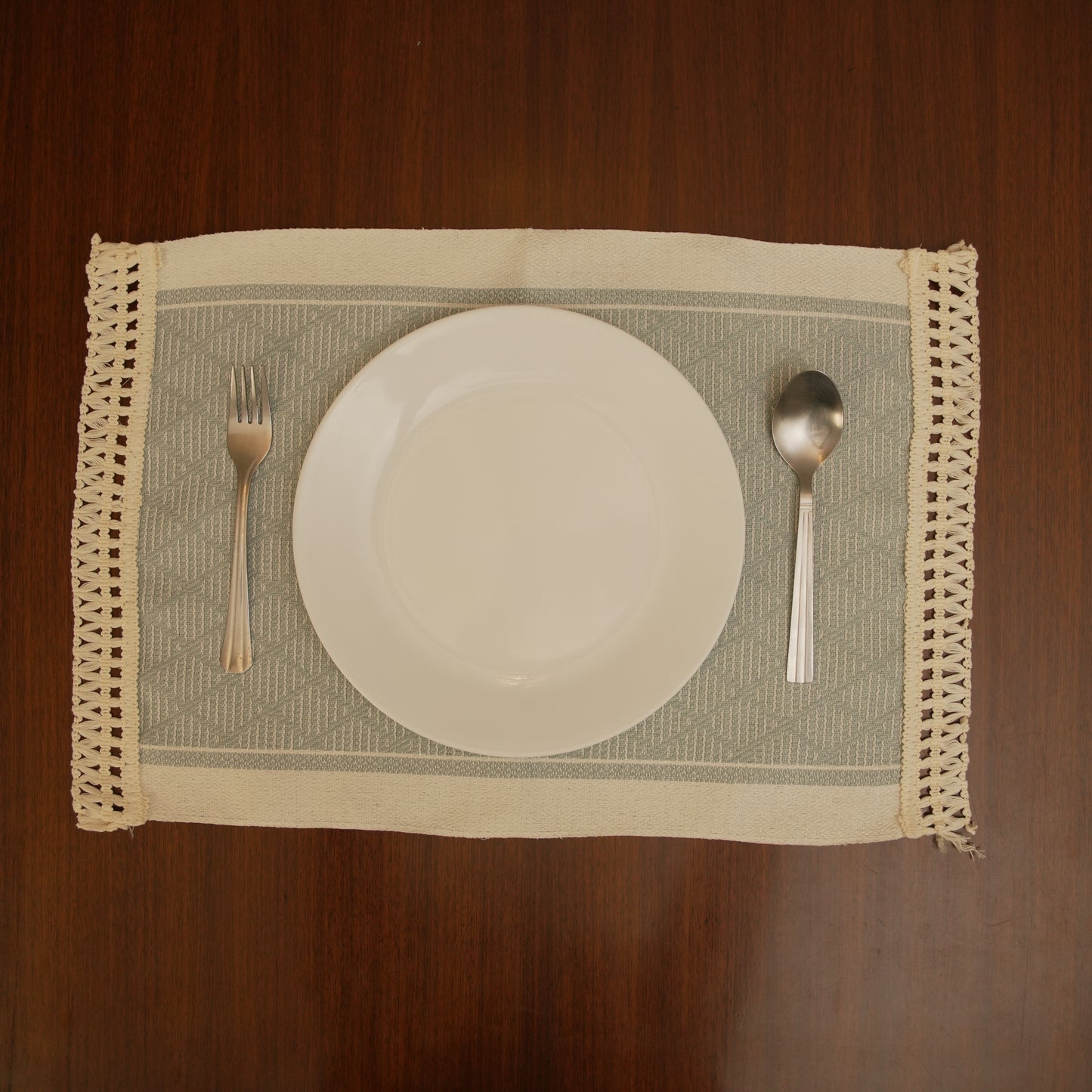 Minimalist Jacquard Dining Table Mat with Decorative Tassels (Set of 2)