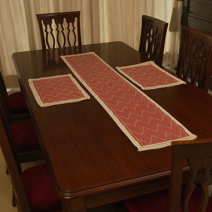Elegant Woven Diamond Pattern Table Runner with Fringe Detailing (Long)