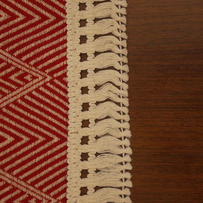 Elegant Woven Diamond Pattern Table Runner with Fringe Detailing (Long)
