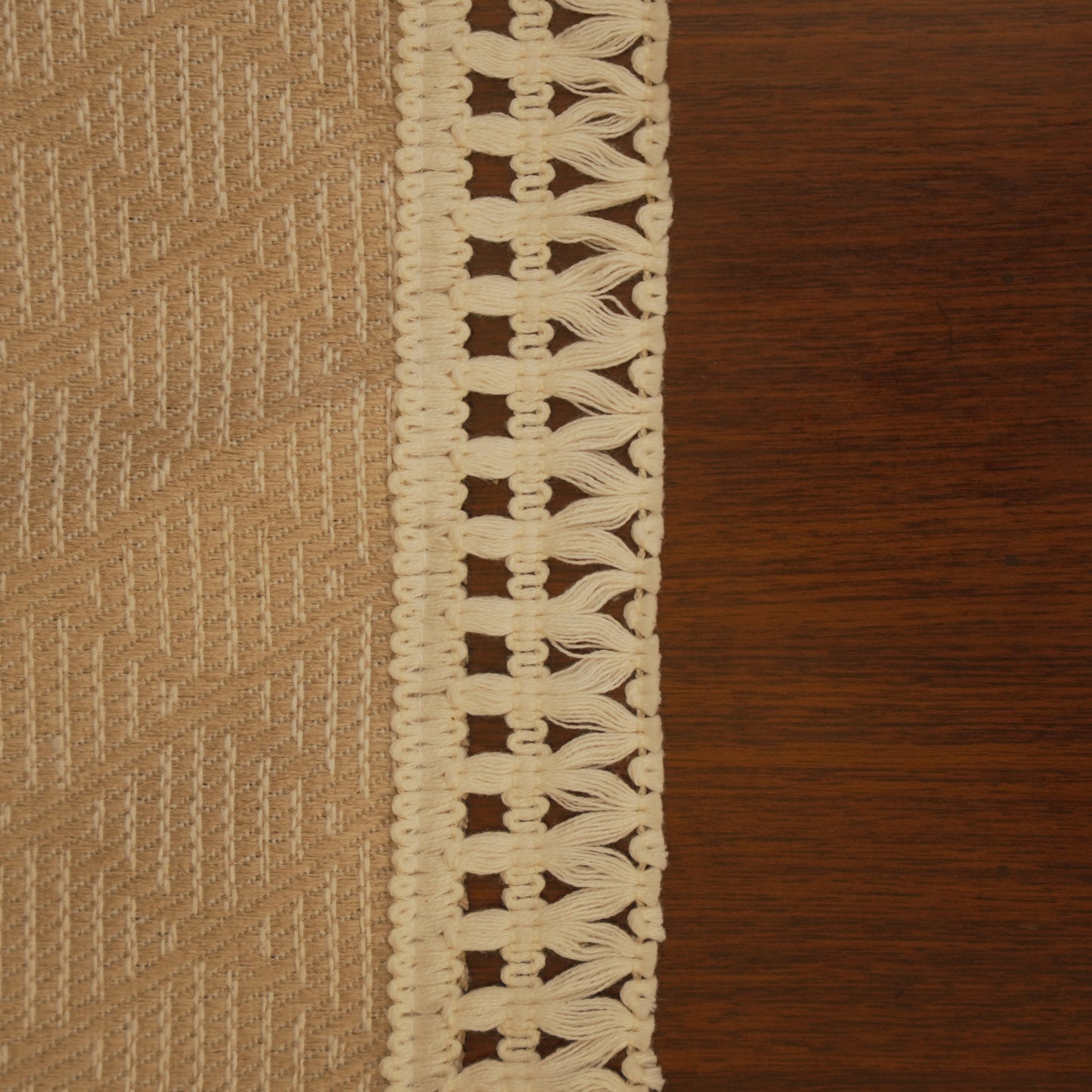 Beige Jacquard Table Runner with Elegant Tassel Finish (Long)
