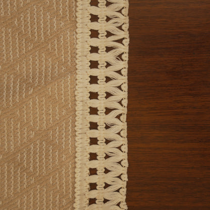 Beige Jacquard Table Runner with Elegant Tassel Finish (Long)