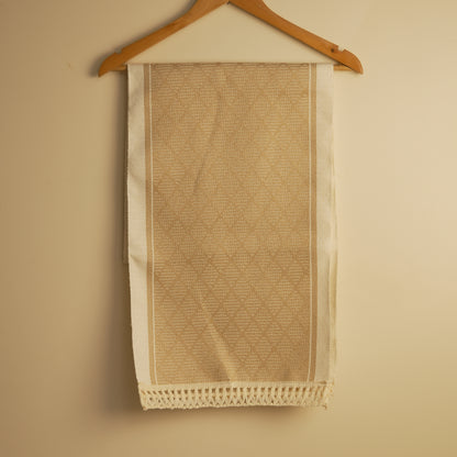 Beige Jacquard Table Runner with Elegant Tassel Finish (Long)