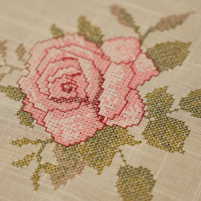 Embroidered Rose Table Runner with Classic Linen Finish