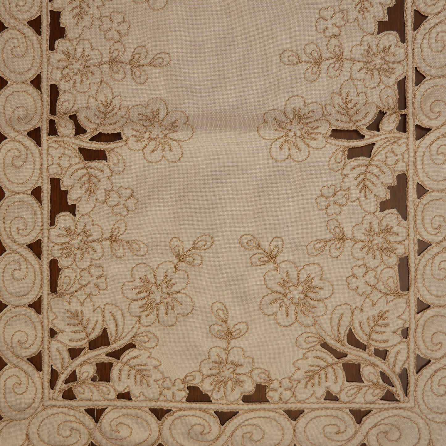 Classic Embroidered Table Runner with Cutwork Edges (Small)