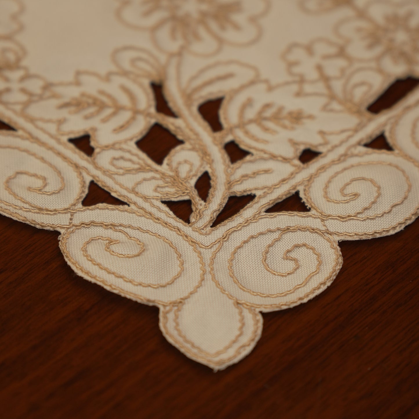 Classic Embroidered Table Runner with Cutwork Edges (Small)