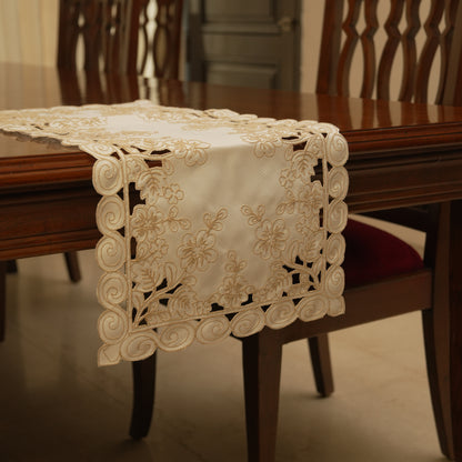 Classic Embroidered Table Runner with Cutwork Edges (Small)