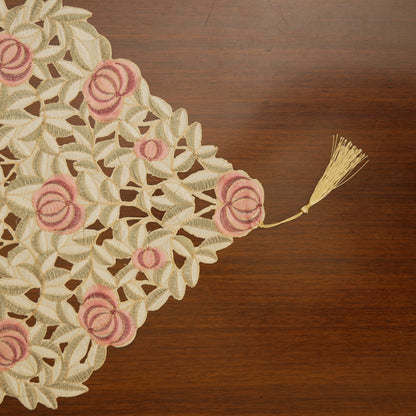 Classic Rose Lace Table Runner with Intricate Cutwork (Long)