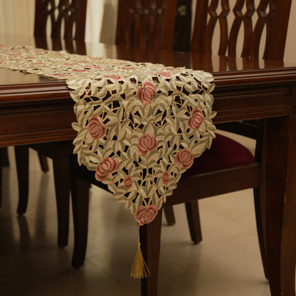 Classic Rose Lace Table Runner with Intricate Cutwork (Long)