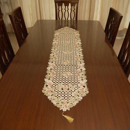 Floral Lace Table Runner with Cutwork Design (Long)