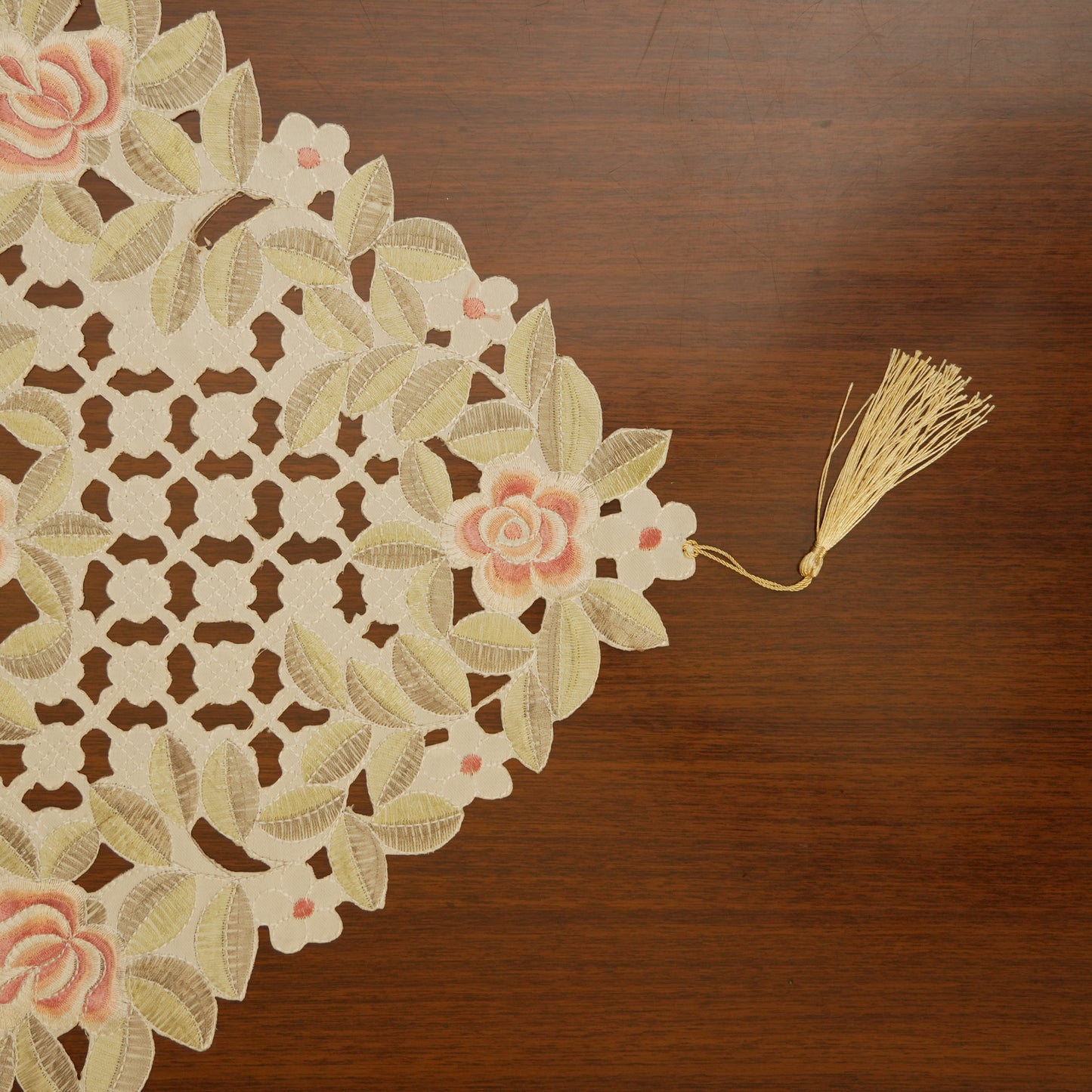 Floral Lace Table Runner with Cutwork Design (Long)
