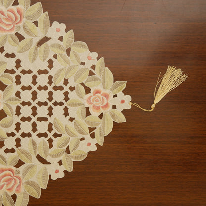 Floral Lace Table Runner with Cutwork Design (Long)